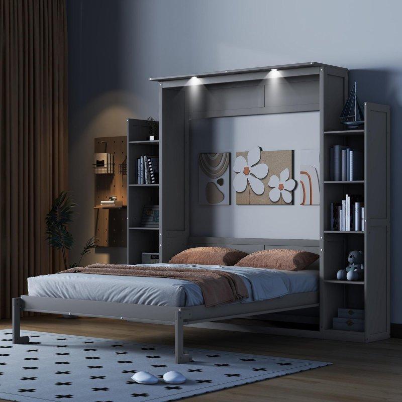 Beyaz Raflı ve LED Aydınlatmalı MDF Duvar Yatağı - 261541
