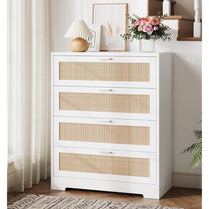 Beyaz Rattan 4 Çekmeceli MDF Şifonyer - 80x80x98 cm - 309605