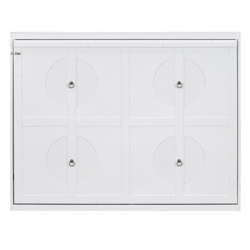 Beyaz Rattan Desenli MDF Dolaplı Çift Kişilik Duvar Yatağı - 224x171 cm - 261837