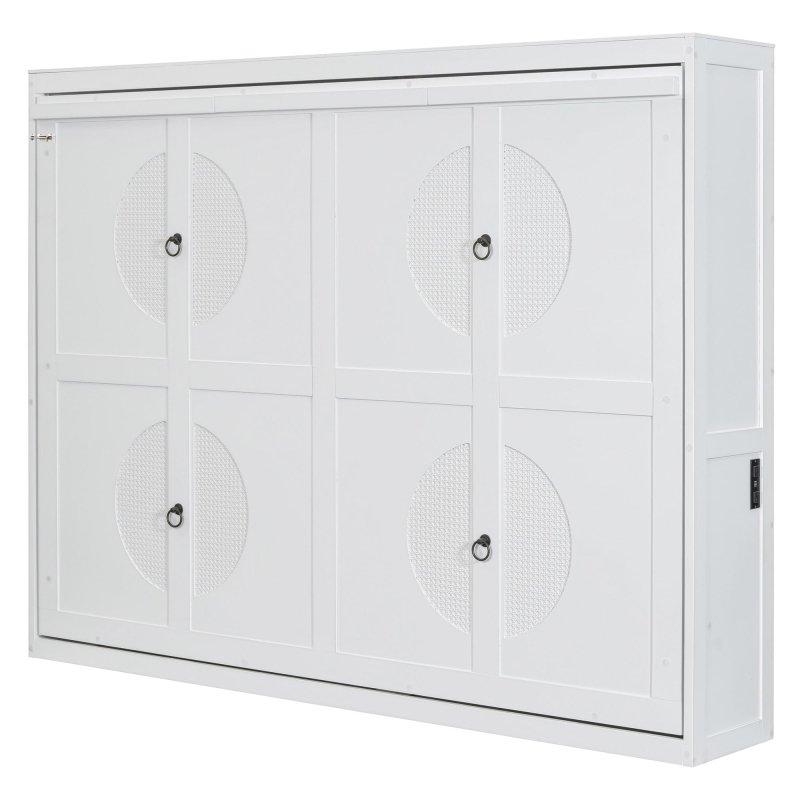 Beyaz Rattan Desenli MDF Dolaplı Çift Kişilik Duvar Yatağı - 224x171 cm - 261837