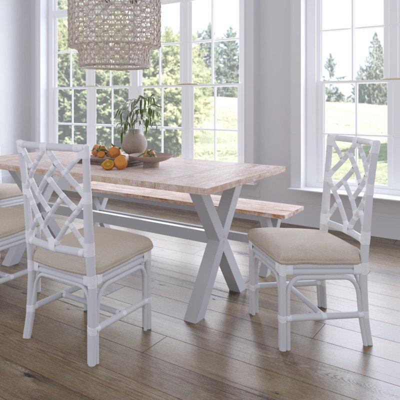 Beyaz Rattan El Yapımı Minderli Chippendale Tasarım 2li Set Sandalye - 253119