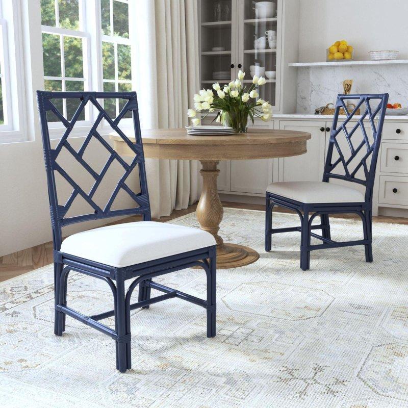 Beyaz Rattan El Yapımı Minderli Chippendale Tasarım 2li Set Sandalye - 253119