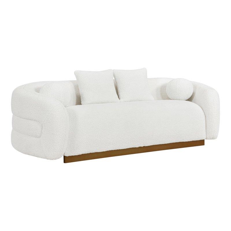 Beyaz Sherpa Kumaş Gold Ayaklı Gömme Kollu Bohem Koltuk - 235x97x72 cm - 283785