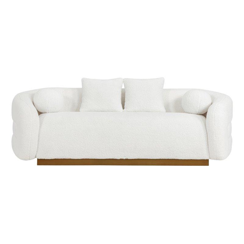 Beyaz Sherpa Kumaş Gold Ayaklı Gömme Kollu Bohem Koltuk - 235x97x72 cm - 283785