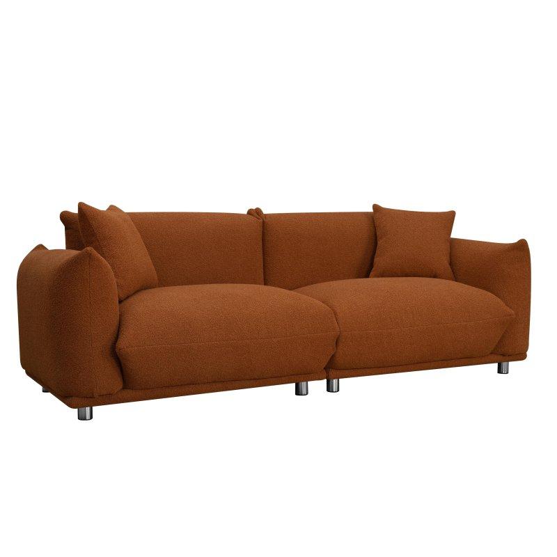 Beyaz Sherpa Kumaş Metal Ayaklı 3 Kişilik Geniş Oturumlu Bohem Koltuk - 218x87 cm - 292591