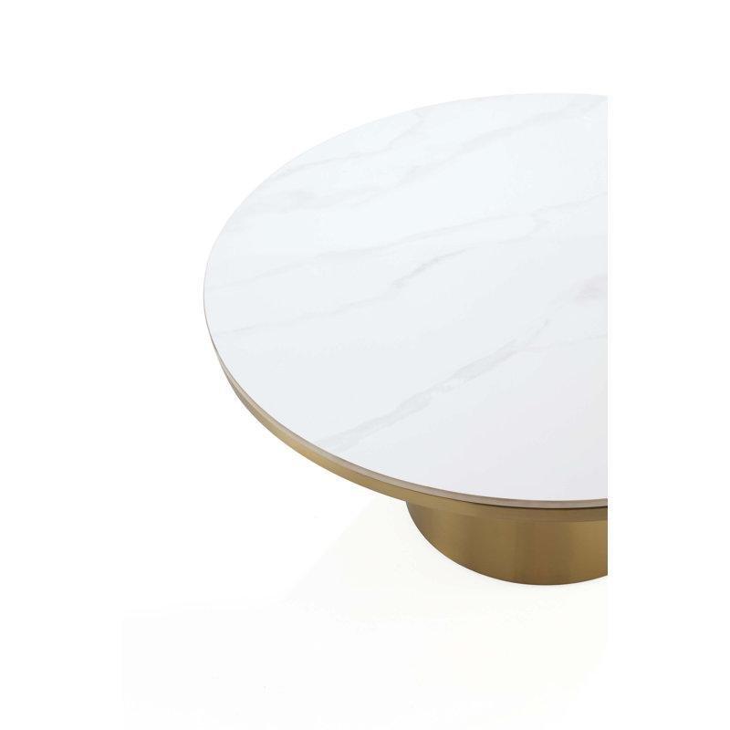 Beyaz Sinterlenmiş Taş Tablalı Gold Paslanmaz Çelik Yuvarlak Orta Sehpa - 80 cm - 244244