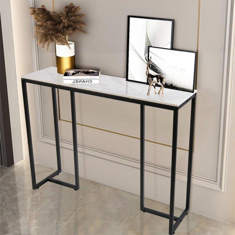 Beyaz Sinterlenmiş Taş Tablalı Siyah Metal Ayaklı Modern Dresuar - 100x30x79 cm - 332432