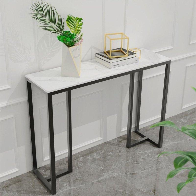 Beyaz Sinterlenmiş Taş Tablalı Siyah Metal Ayaklı Modern Dresuar - 100x30x79 cm - 332432