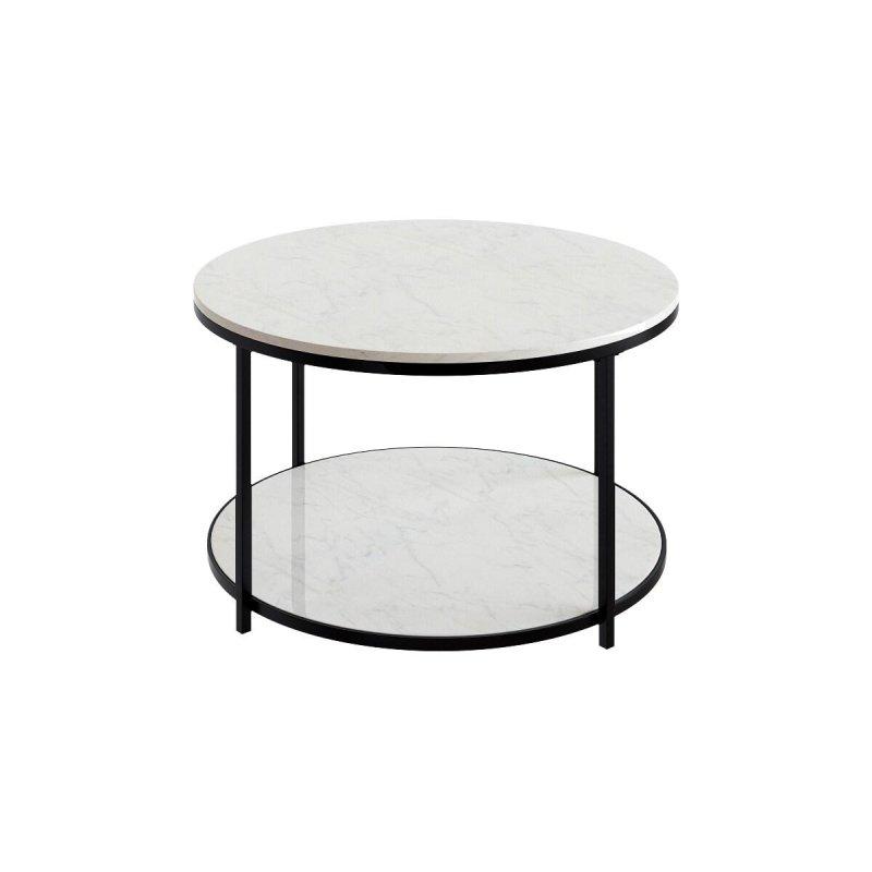 Beyaz Siyah Mermer Metal Çift Raflı Yuvarlak Orta Sehpa - 81x47 cm - 241762