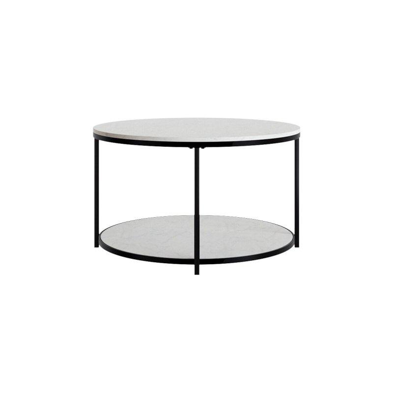 Beyaz Siyah Mermer Metal Çift Raflı Yuvarlak Orta Sehpa - 81x47 cm - 241762