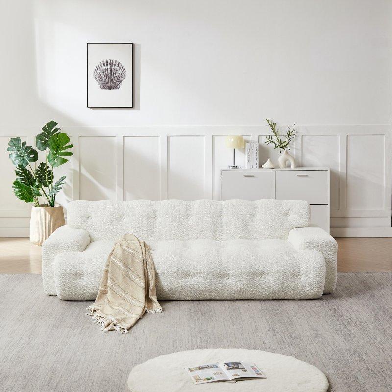 Beyaz Şönil Kumaş Düğmeli Kare Kollu 3 Kişilik Bohem Koltuk - 222 cm - 293956