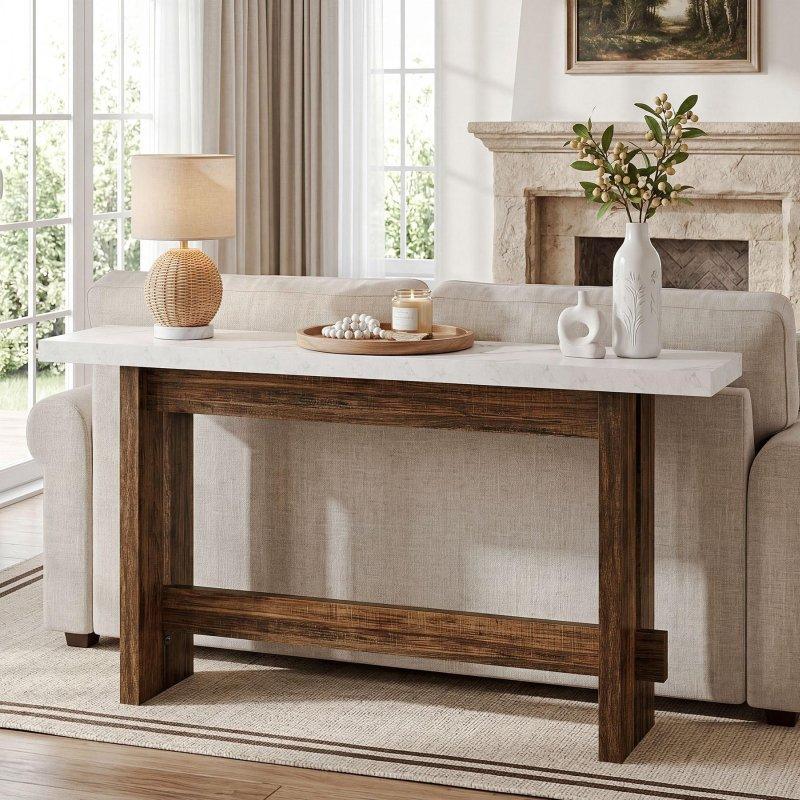 Beyaz Suni Mermer Tablalı Kahverengi MDF Raflı Dresuar - 160 cm - 331179