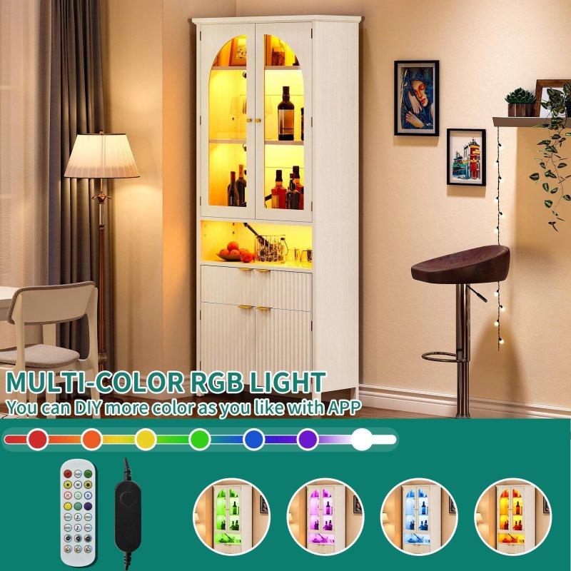Beyaz Sunta LED Aydınlatmalı Kemerli Çekmeceli Cam Kapaklı Kitaplık - 81x30x184 cm - 238984