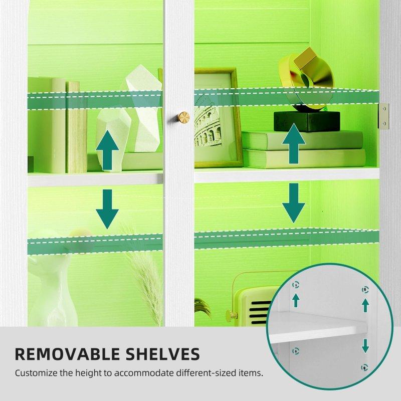 Beyaz Sunta LED Aydınlatmalı Kemerli Çekmeceli Cam Kapaklı Kitaplık - 81x30x184 cm - 238984