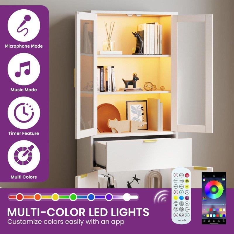 Beyaz Sunta LED Işıklı Çekmeceli ve Kapaklı Kitaplık - 60x166x30 cm - 314517