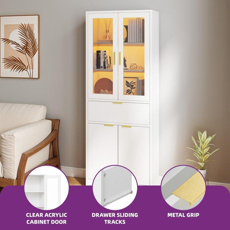 Beyaz Sunta LED Işıklı Çekmeceli ve Kapaklı Kitaplık - 60x166x30 cm - 314517