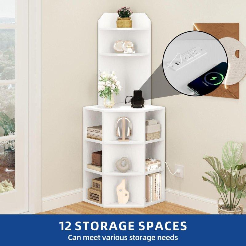 Beyaz Sunta USB Portlu ve Prizli 6 Raflı Köşe Kitaplık - 67x162x47 cm - 312849