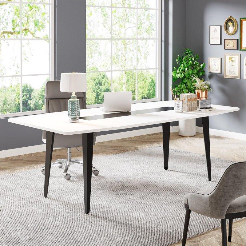 Beyaz Suntalam Kayık Tasarım Metal Ayaklı Ofis Masası - 180x90 cm - 326140