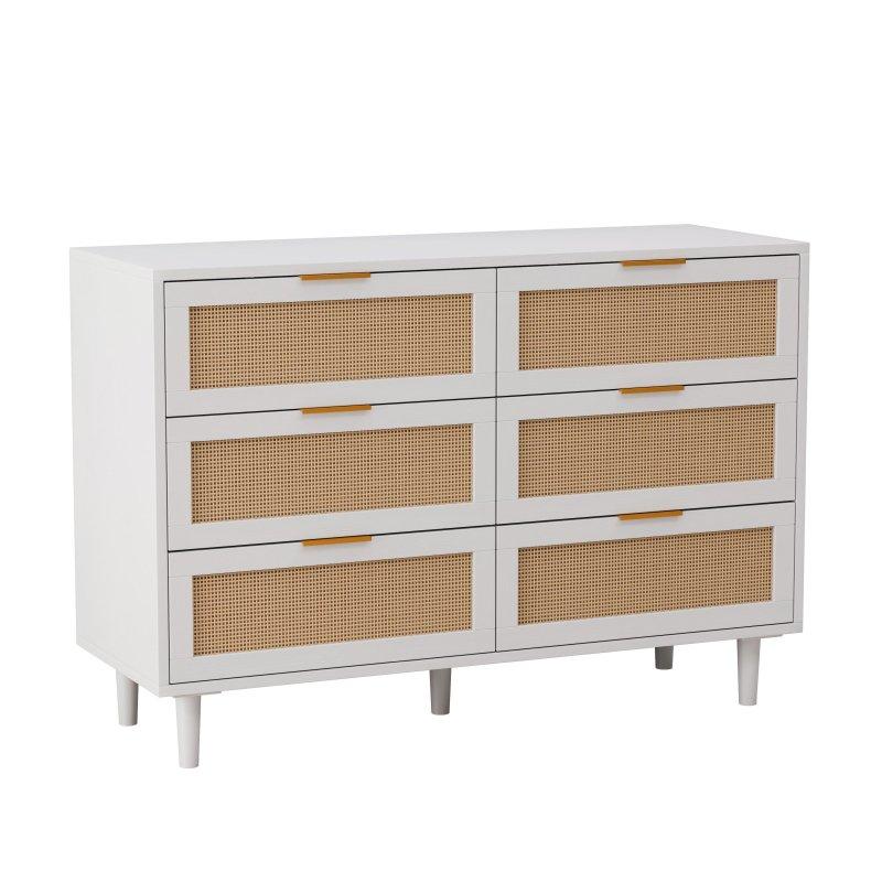 Beyaz Suntalam ve Hasır 6 Çekmeceli Şifonyer - 111x41x76 cm - 299937