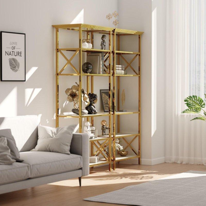 Beyaz Temperli Cam 6 Raflı Gold Paslanmaz Çelik Kitaplık - 181 cm - 316070