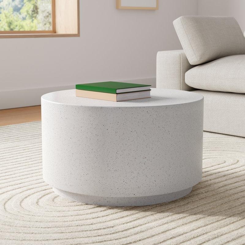 Beyaz Terrazzo Beton Tambur Gövdeli Yuvarlak Orta Sehpa - 70 cm - 243905