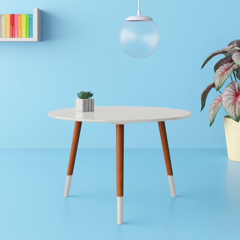 Beyaz ve Ceviz Ahşap Üç Ayaklı Yuvarlak Orta Sehpa - 72 cm - 244622