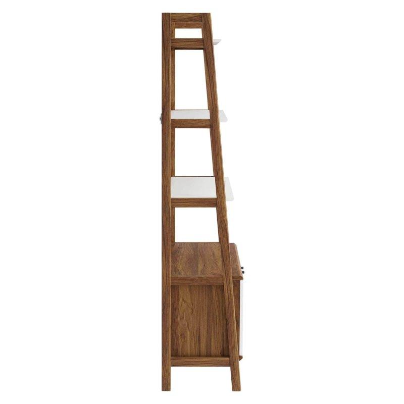 Beyaz ve Ceviz Kauçuk Ağacı Kademeli ve Kapaklı Kitaplık - 83x181 cm - 316830