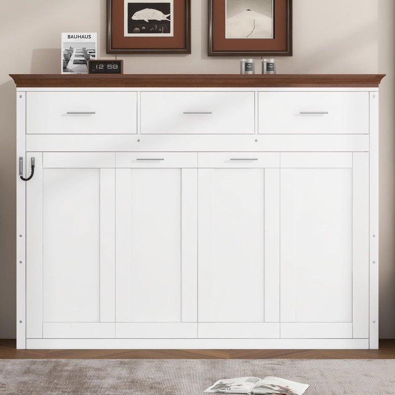 Beyaz ve Ceviz MDF 3 Çekmeceli Katlanabilir Duvar Yatağı - 100x218 cm - 263322