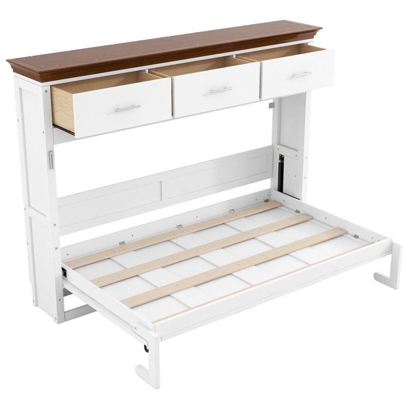 Beyaz ve Ceviz MDF 3 Çekmeceli Katlanabilir Duvar Yatağı - 100x218 cm - 263322