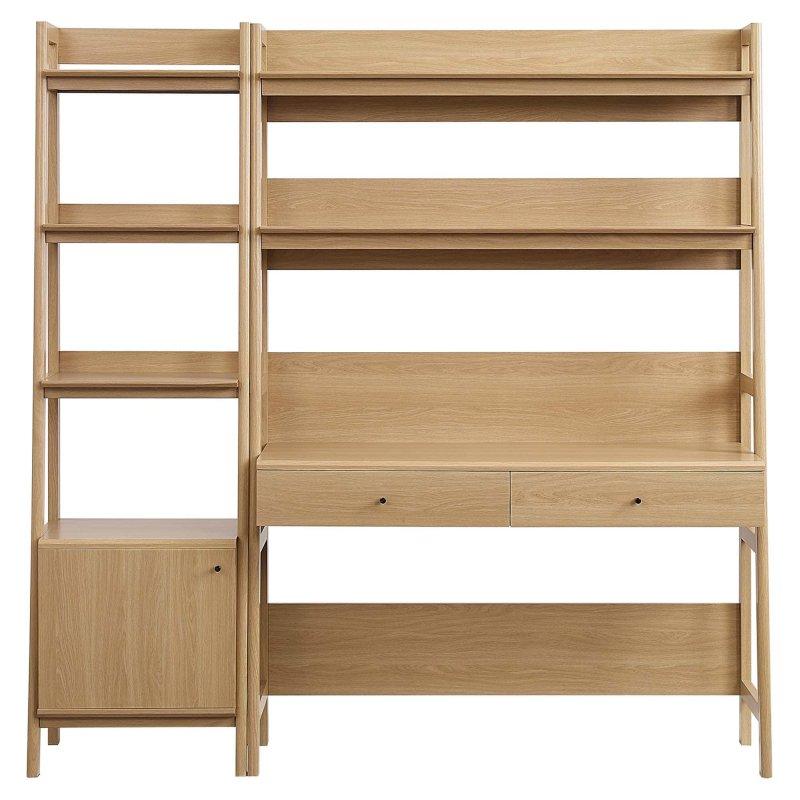 Beyaz ve Ceviz Rengi MDF Çalışma Masalı Dolaplı Kitaplık Seti - 315801