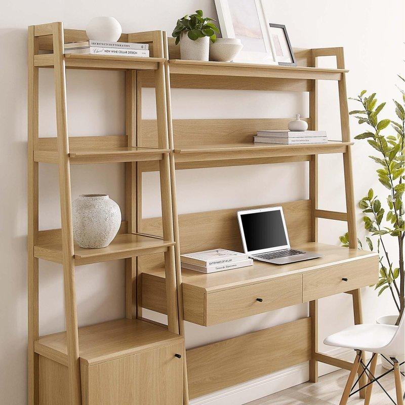 Beyaz ve Ceviz Rengi MDF Çalışma Masalı Dolaplı Kitaplık Seti - 315801