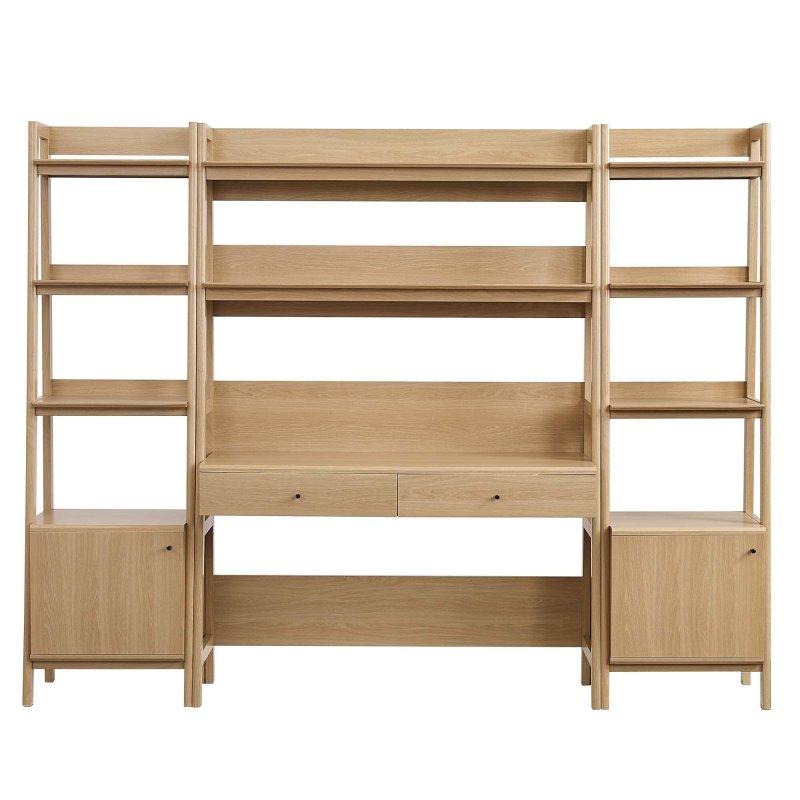 Beyaz ve Ceviz Rengi MDF Çekmeceli ve Çalışma Masalı Kitaplık Seti - 313907