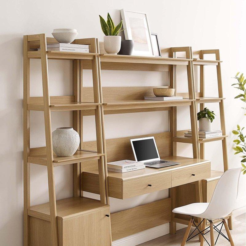 Beyaz ve Ceviz Rengi MDF Çekmeceli ve Çalışma Masalı Kitaplık Seti - 313907