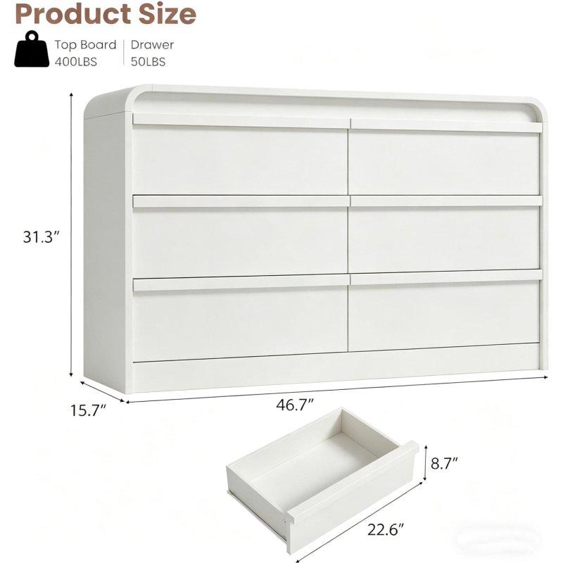 Beyaz ve Doğal Ahşap MDF 6 Çekmeceli Kavisli Şifonyer - 119x119x80 cm - 300774