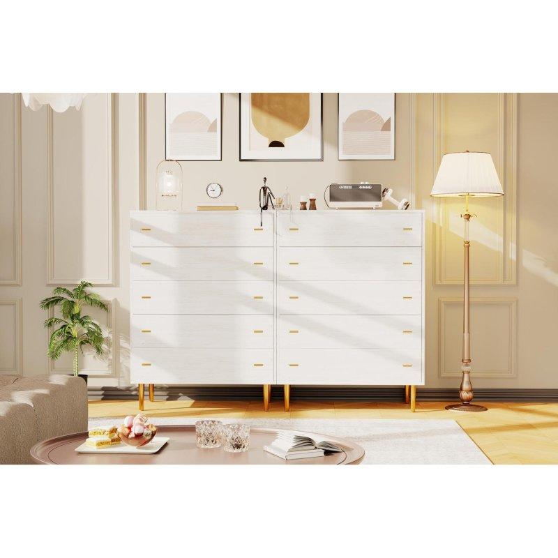 Beyaz ve Doğal Ahşap Rengi 5 Çekmeceli Masif Ayaklı Şifonyer - 81 cm - 307684