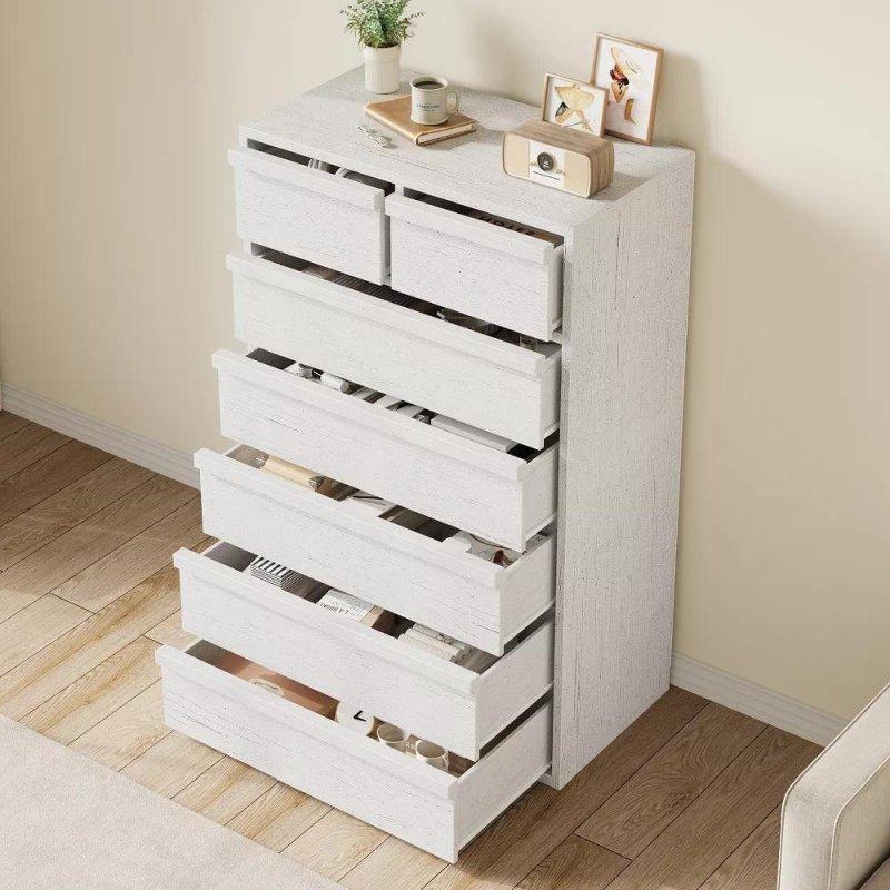 Beyaz ve Doğal Ahşap Rengi MDF 7 Çekmeceli Dikey Şifonyer - 119 cm - 302739