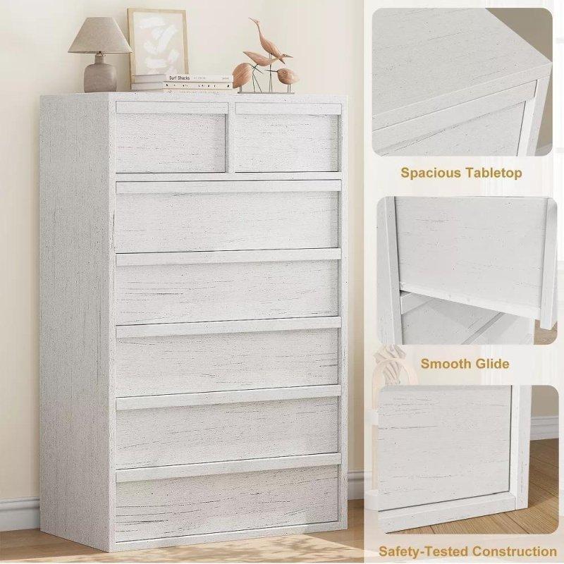 Beyaz ve Doğal Ahşap Rengi MDF 7 Çekmeceli Modern Şifonyer - 300994
