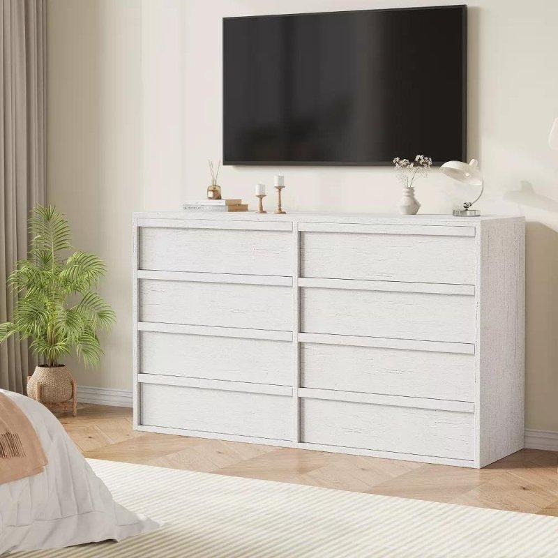 Beyaz ve Doğal Meşe Rengi MDF 8 Çekmeceli Modern Şifonyer - 295095