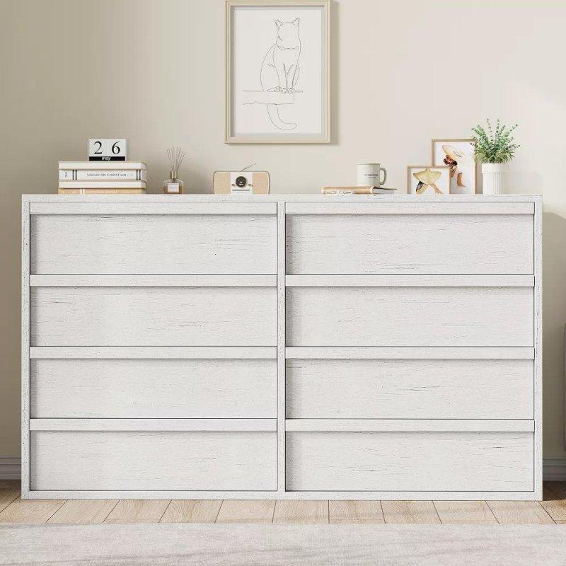 Beyaz ve Doğal Meşe Rengi MDF 8 Çekmeceli Modern Şifonyer - 295095