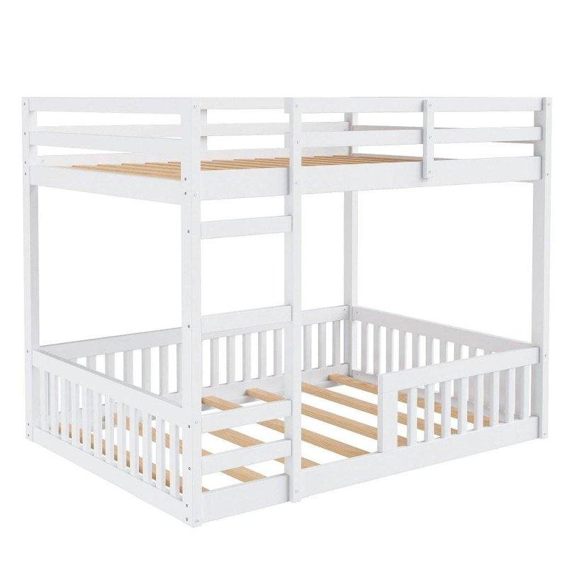 Beyaz ve Doğal Renk Masif Çam ve MDF Merdivenli Ranza - 250550