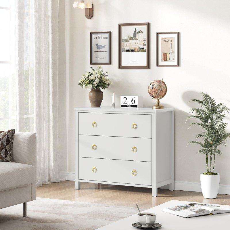 Beyaz ve Doğal Renk Seçenekli Meşe ve MDF Halka Kulplu Modern Şifonyer - 298964
