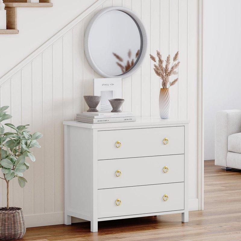 Beyaz ve Doğal Renk Seçenekli Meşe ve MDF Halka Kulplu Modern Şifonyer - 298964