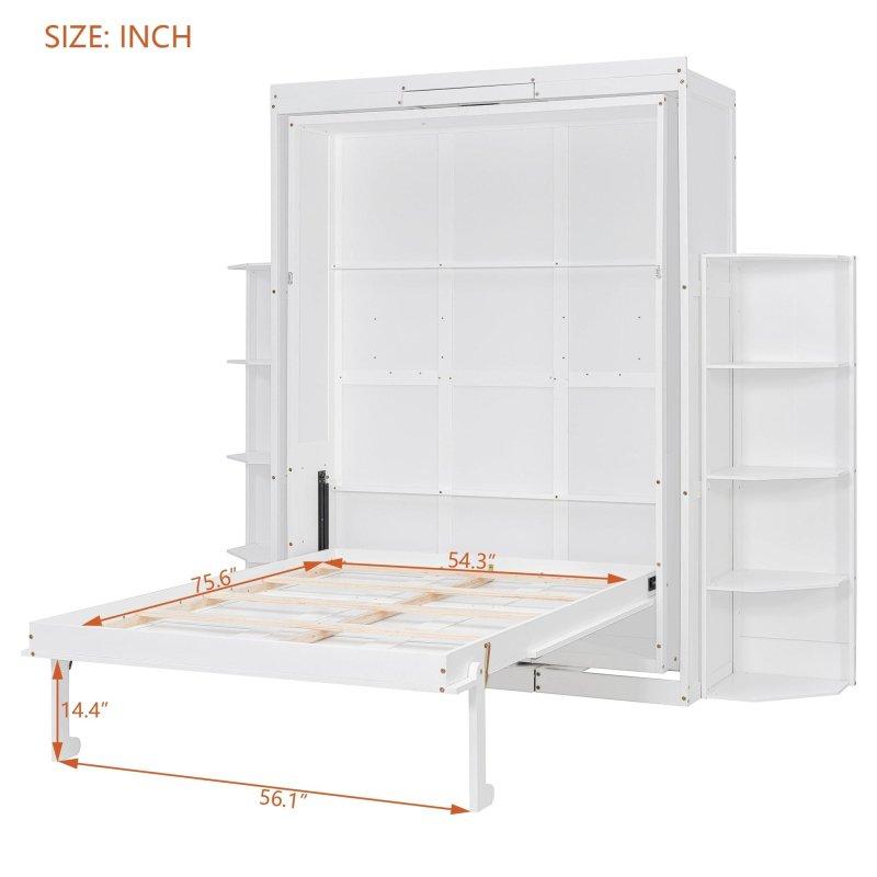 Beyaz ve Eskitme Gri MDF ve Ahşap Dönebilen Raflı ve Masalı Çift Kişilik Duvar Yatağı - 266929