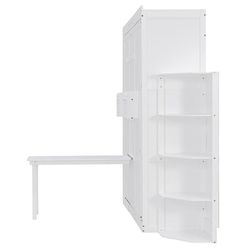 Beyaz ve Eskitme Gri MDF ve Ahşap Dönebilen Raflı ve Masalı Çift Kişilik Duvar Yatağı - 266929