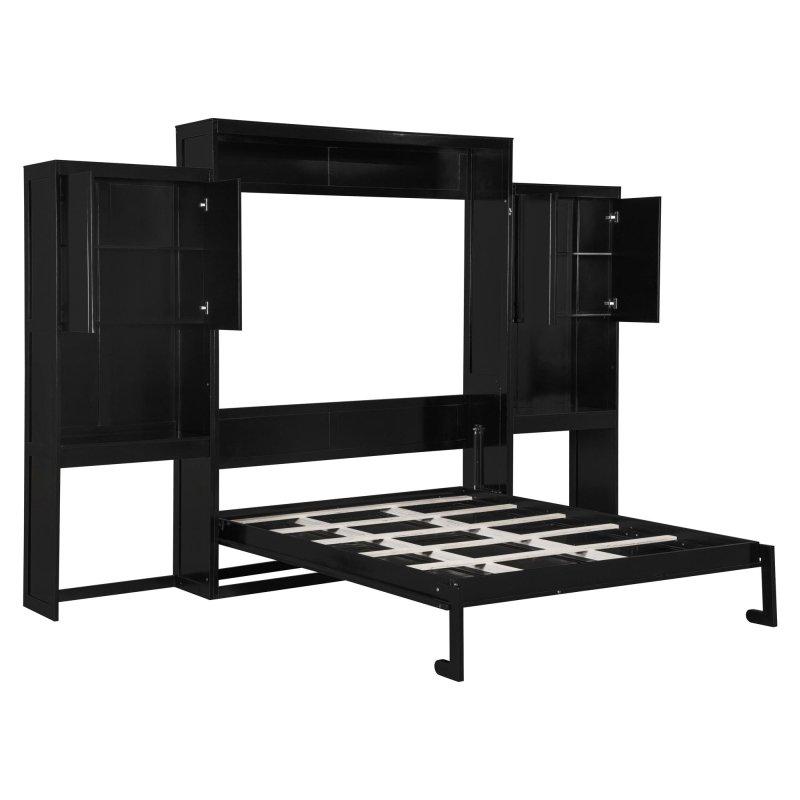 Beyaz ve Espresso MDF ve Çam Ağacı Dahili Çalışma ve Makyaj Masalı Dolaplı Queen Duvar Yatağı - 264465