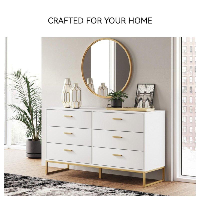 Beyaz ve Gold MDF 6 Çekmeceli Metal Ayaklı Şifonyer - 150 cm - 311029