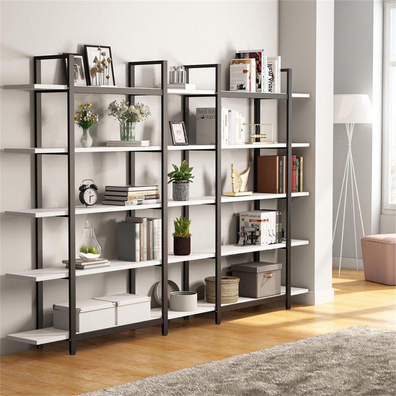 Beyaz ve Gold Metal 5 Raflı Açık Sırtlı Endüstriyel Kitaplık - 120x31x183 cm - 316230