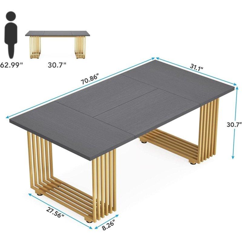 Beyaz ve Gold Metal Ayaklı Geniş Modern Yönetici Ofis Masası - 180 cm - 326597