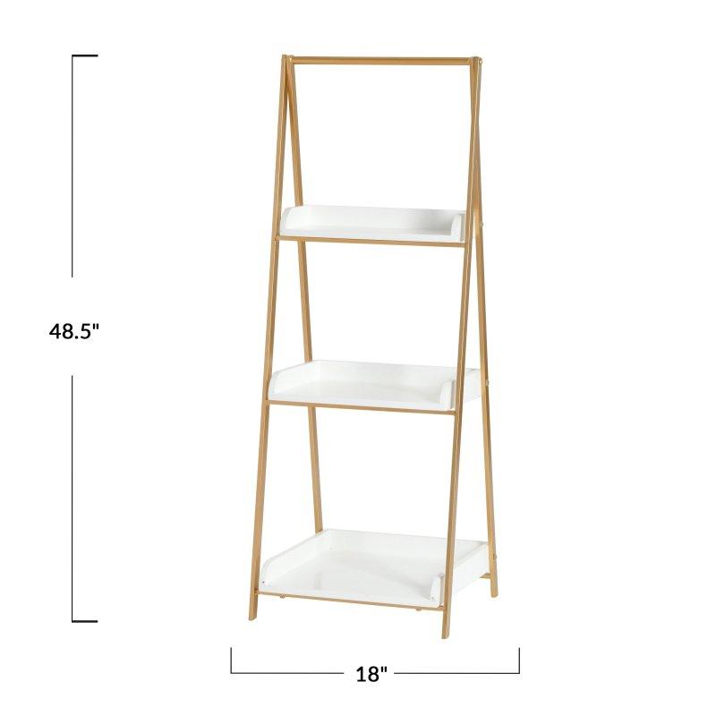 Beyaz ve Gold Metal MDF A-Şekilli 3 Raflı Kitaplık - 44x46x124 cm - 314110