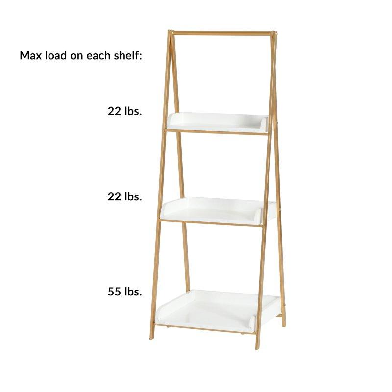 Beyaz ve Gold Metal MDF A-Şekilli 3 Raflı Kitaplık - 44x46x124 cm - 314110